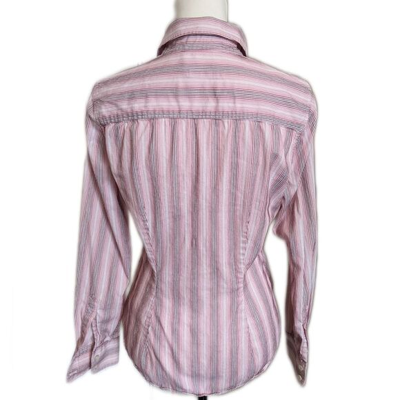 The Limited button down blouse, white pink maroon striped blouse, M - Picture 2 of 5